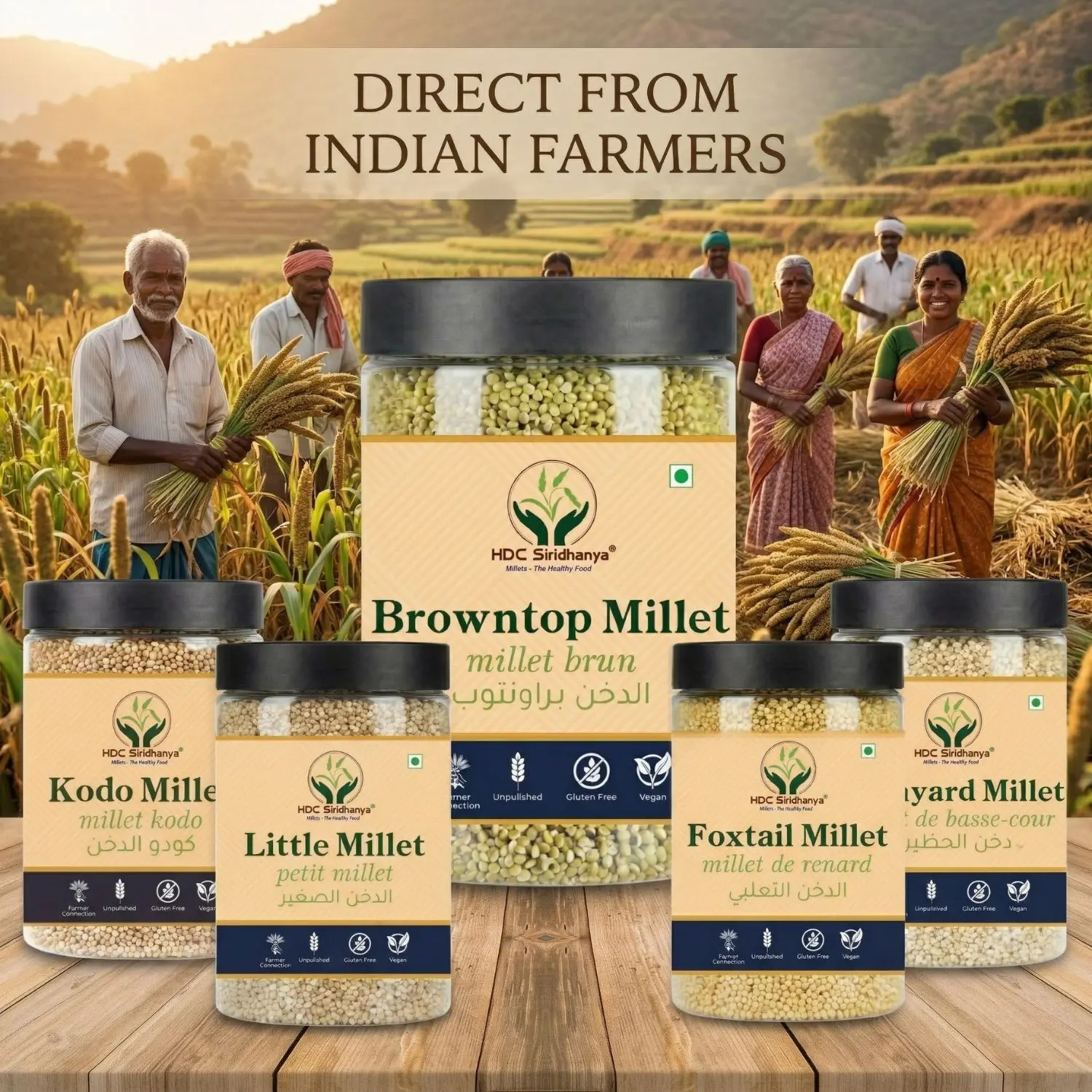 HDC Siridhanya Unpolished five positive millets combo pack 5 | Kodo, Little,Foxtail, Barnyard & Browntop | Sourced from Karnatka