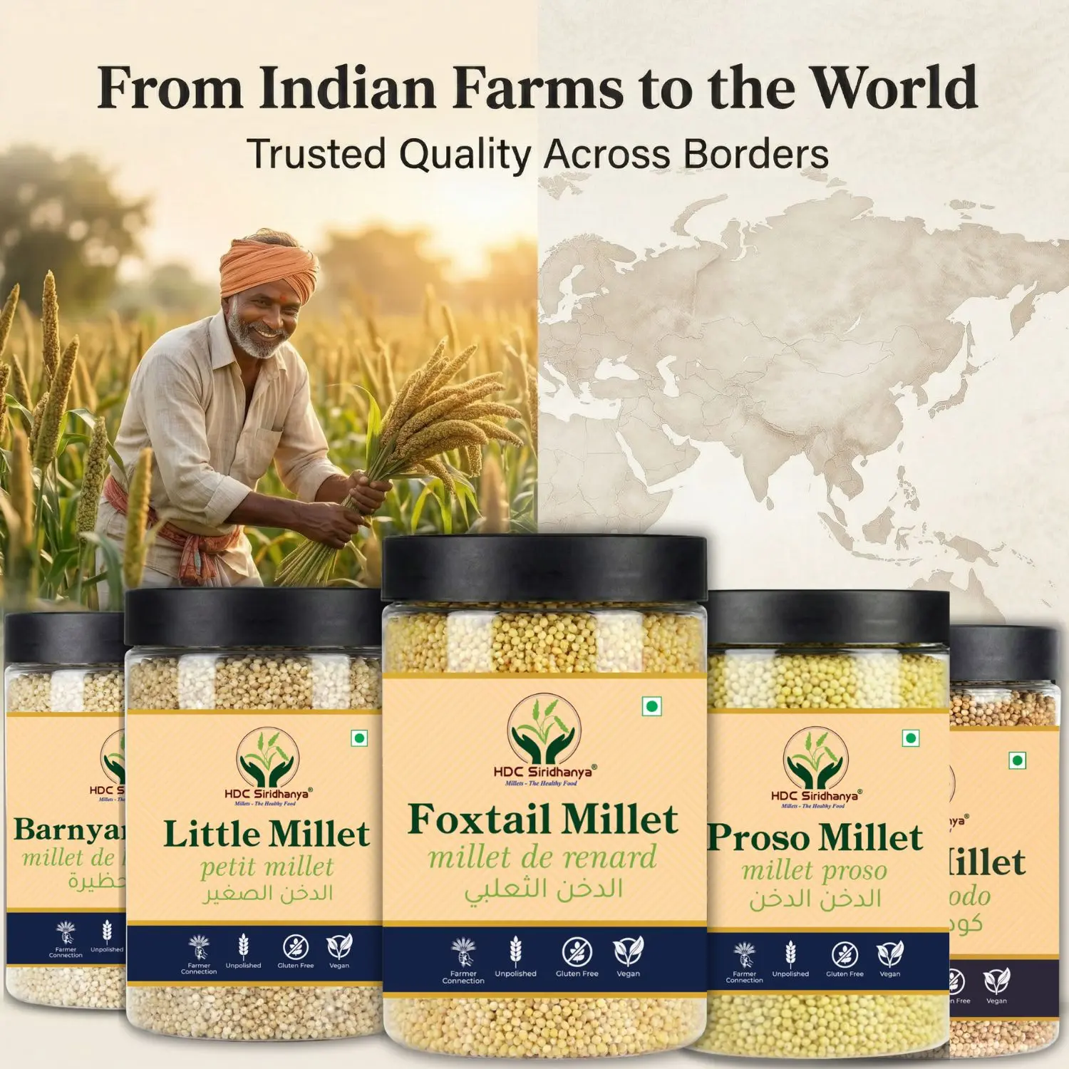 HDC Siridhanya Unpolished and organic gluten free millets combo pack 5 | Kodo, Little, Foxtail, Barnyard and Proso | Sourced From Andhra Pradesh