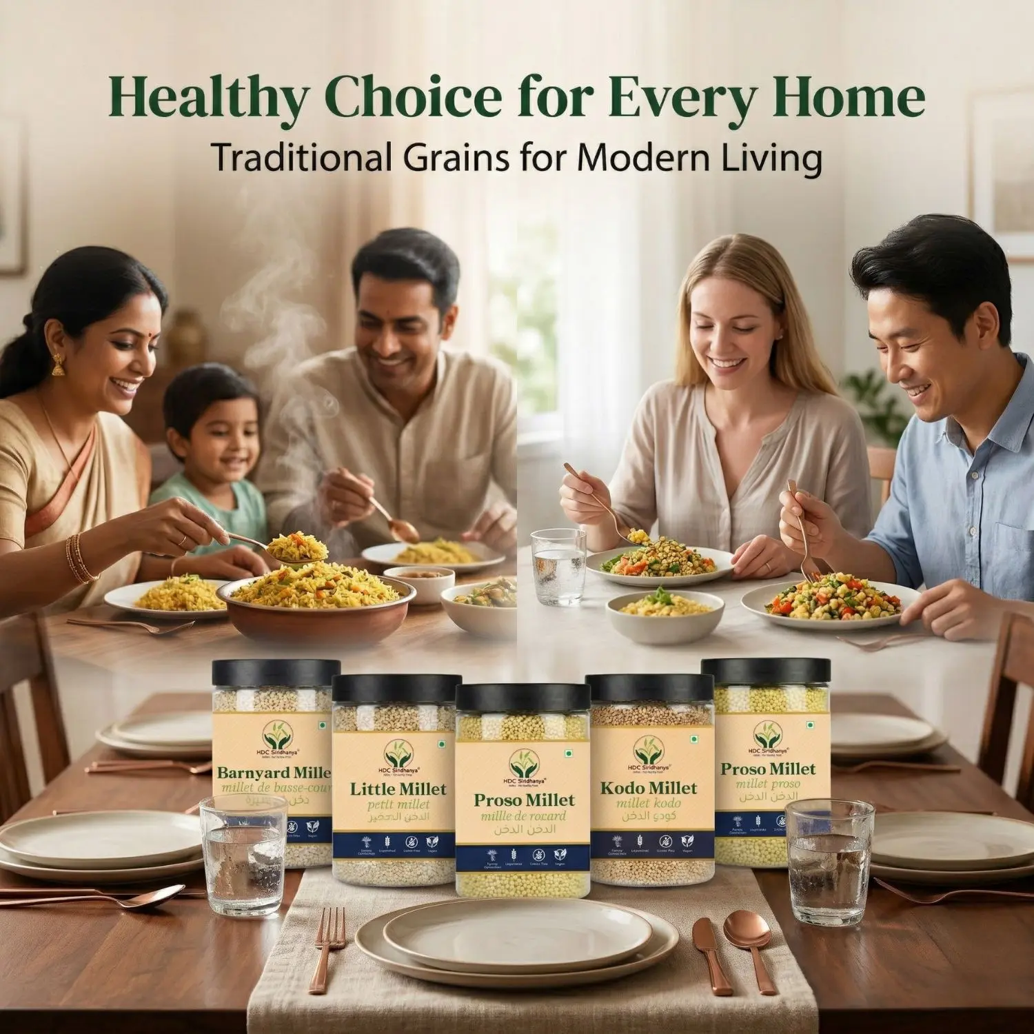 HDC Siridhanya Unpolished and organic gluten free millets combo pack 5 | Kodo, Little, Foxtail, Barnyard and Proso | Sourced From Andhra Pradesh