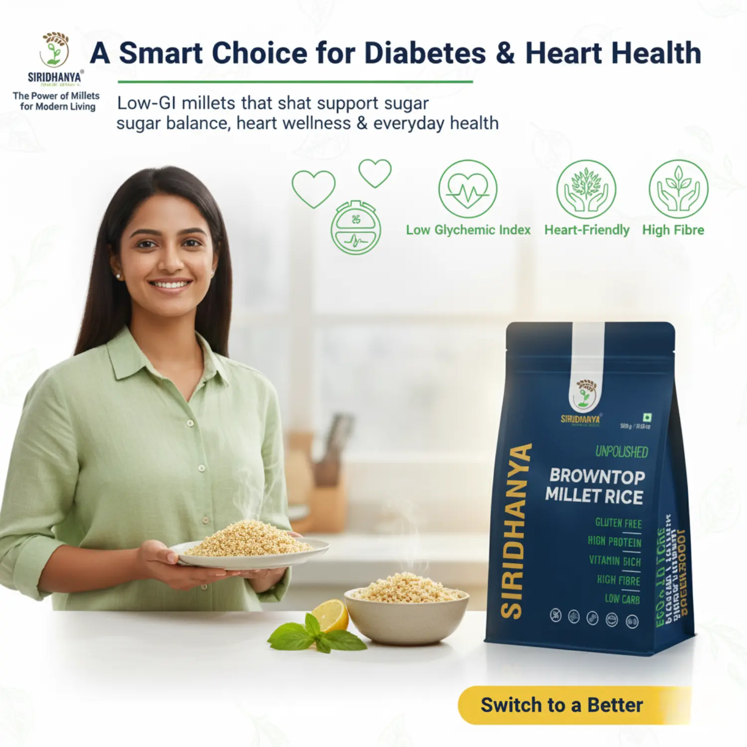 Siridhanya Unpolished millets whole grains Combo Pack (5 x 500g) – Foxtail, Kodo, Little, Barnyard, Browntop | Low GI, Gluten-Free, High Fibre & Plant based Protein | Natural Healthy Grain for healthy life wt. 2.5kg