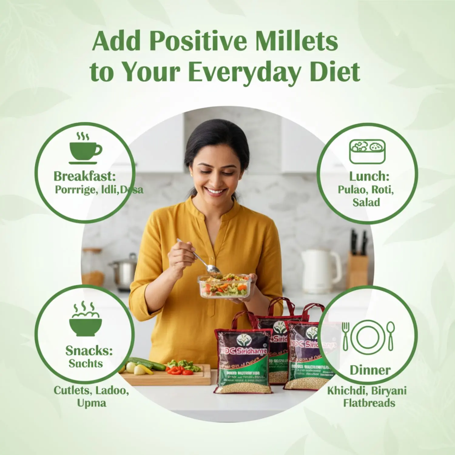 HDC Siridhanya Unpolished five positive millets combo pack 5 | Kodo, Little,Foxtail, Barnyard & Browntop | Vacuum packed, Sourced from Karnatka (India)