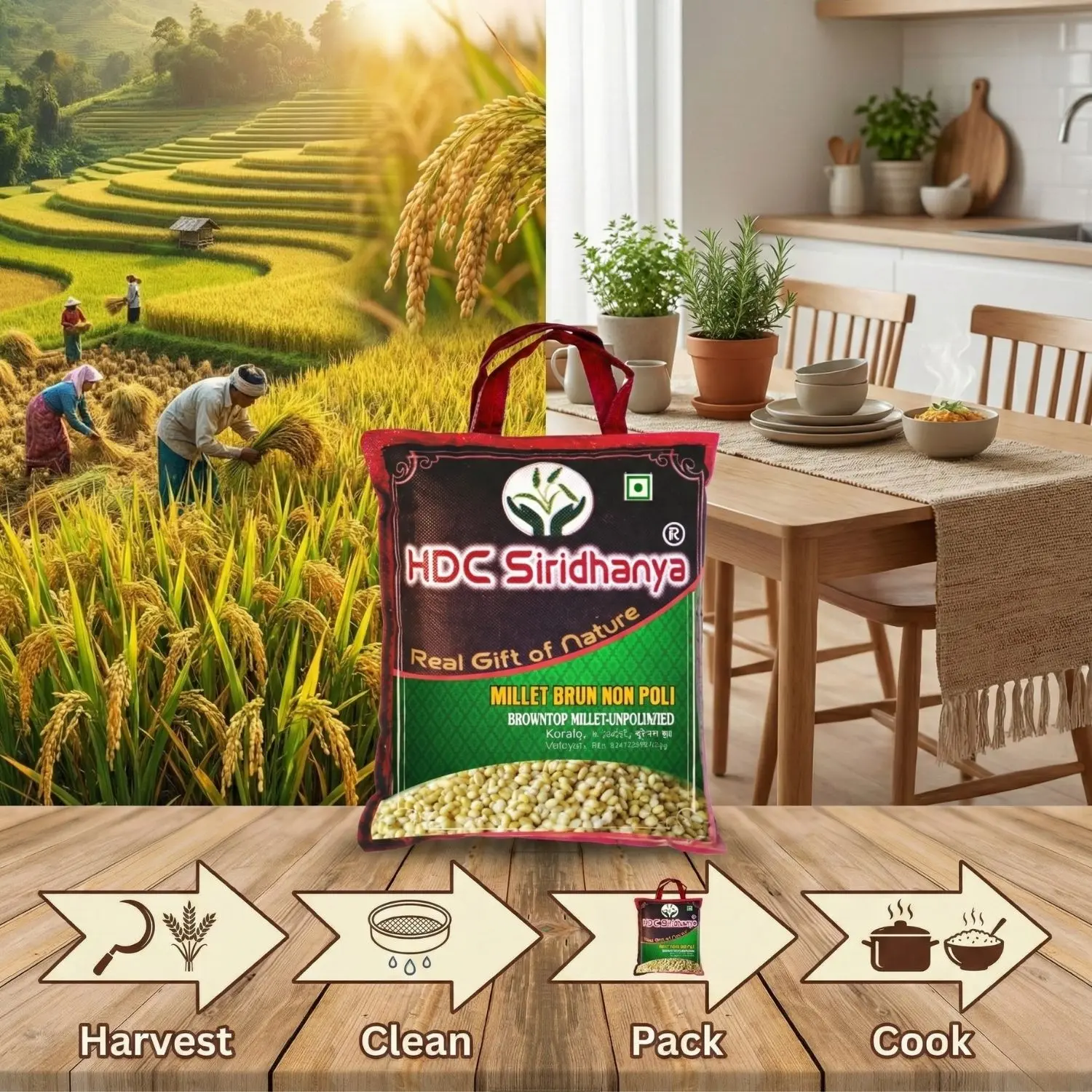 HDC Siridhanya Unpolished five positive millets combo pack 5 | Kodo, Little,Foxtail, Barnyard & Browntop | Vacuum packed, Sourced from Karnatka (India)