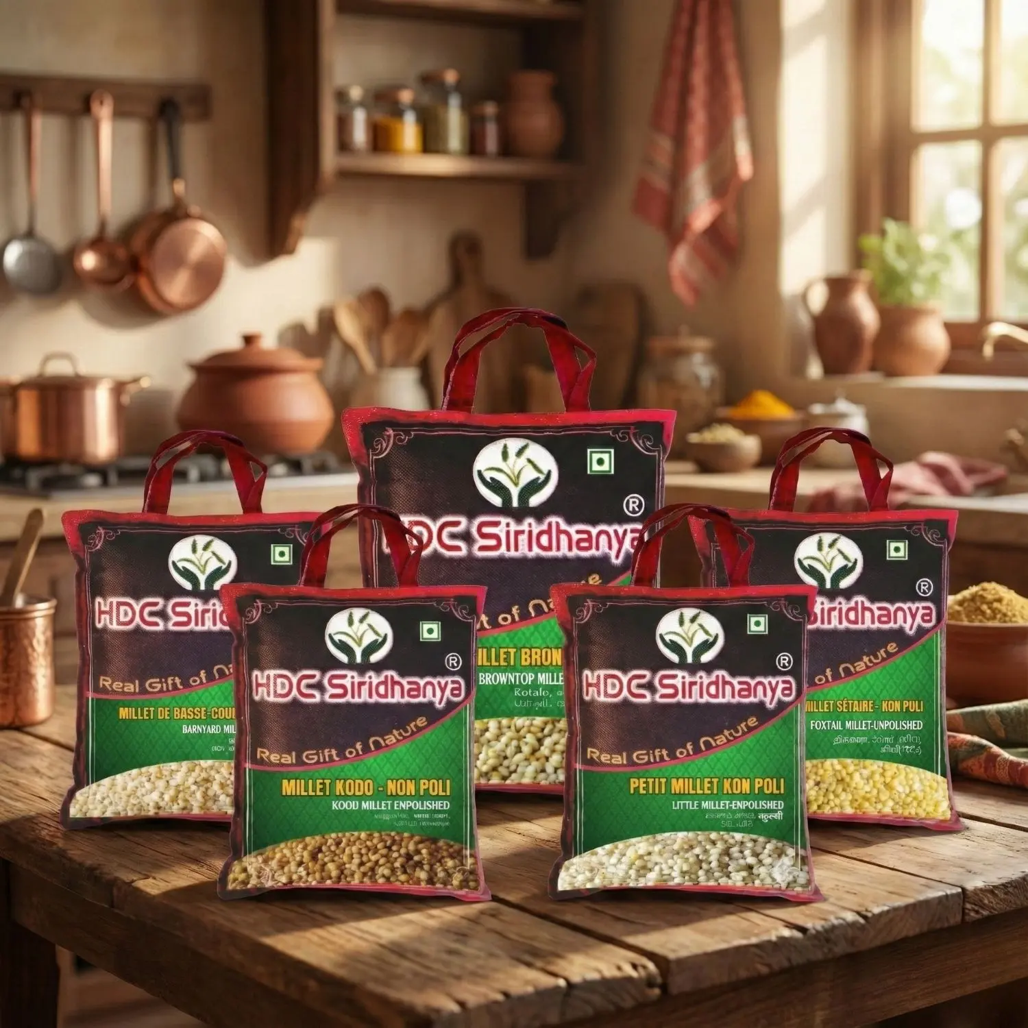 HDC Siridhanya Unpolished five positive millets combo pack 5 | Kodo, Little,Foxtail, Barnyard & Browntop | Vacuum packed, Sourced from Karnatka (India)