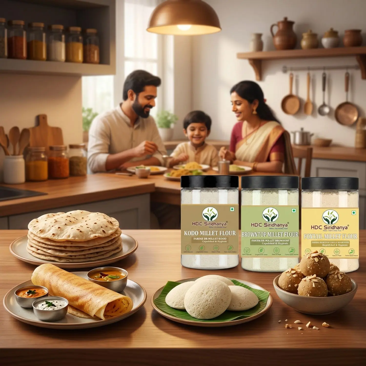 HDC Siridhanya Unpolished five positive millets Flour combo pack 5 | Kodo, Little,Foxtail, Barnyard & Browntop | Gluten Free | Plant Based Protein| Sourced from Karnatka
