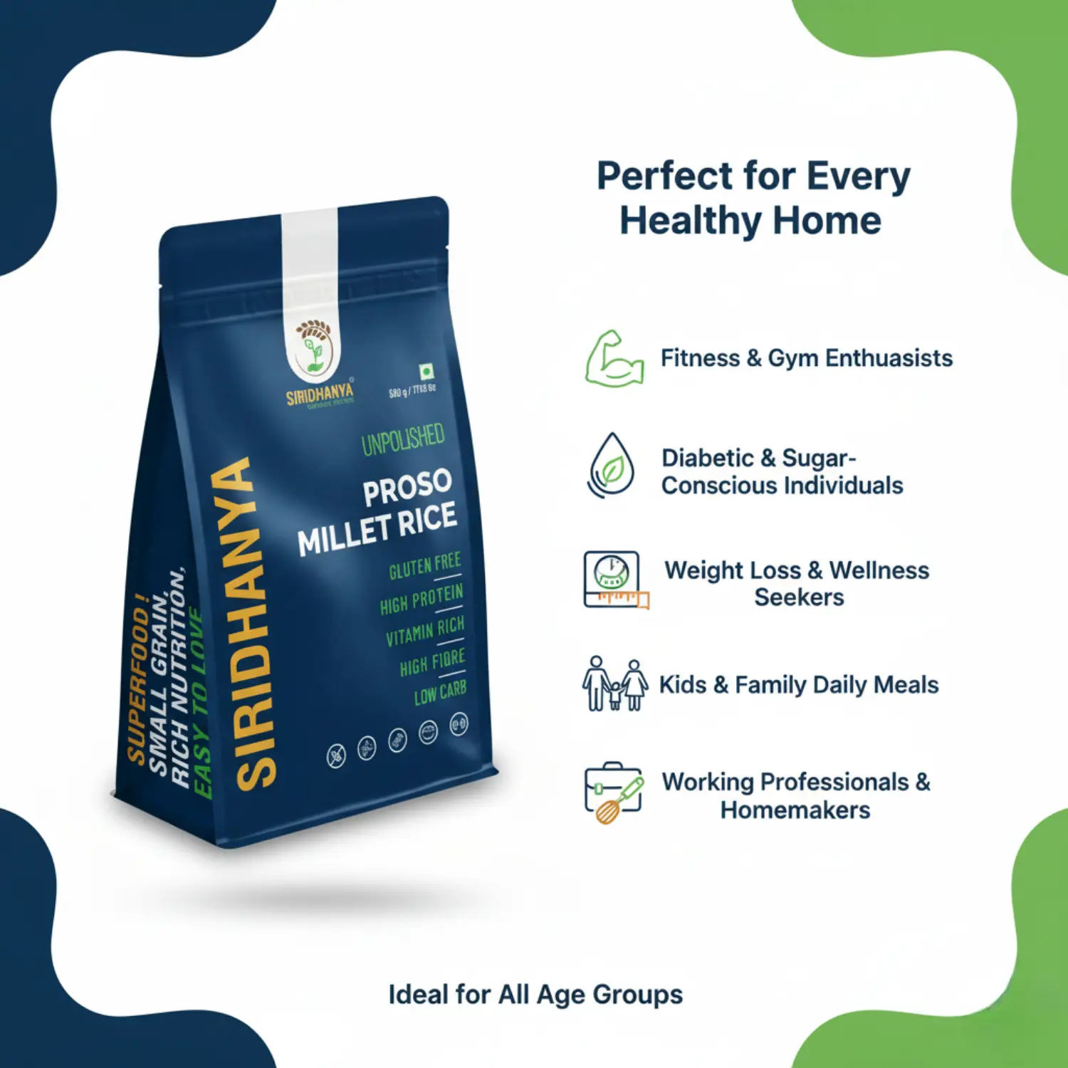 Siridhanya Unpolished millets whole grains Combo Pack (5 x 500g) – Foxtail, Kodo, Little, Barnyard, Proso | Low GI, Gluten-Free, High Fibre & Plant based Protein | Natural Healthy Grain for healthy life wt. 2.5kg