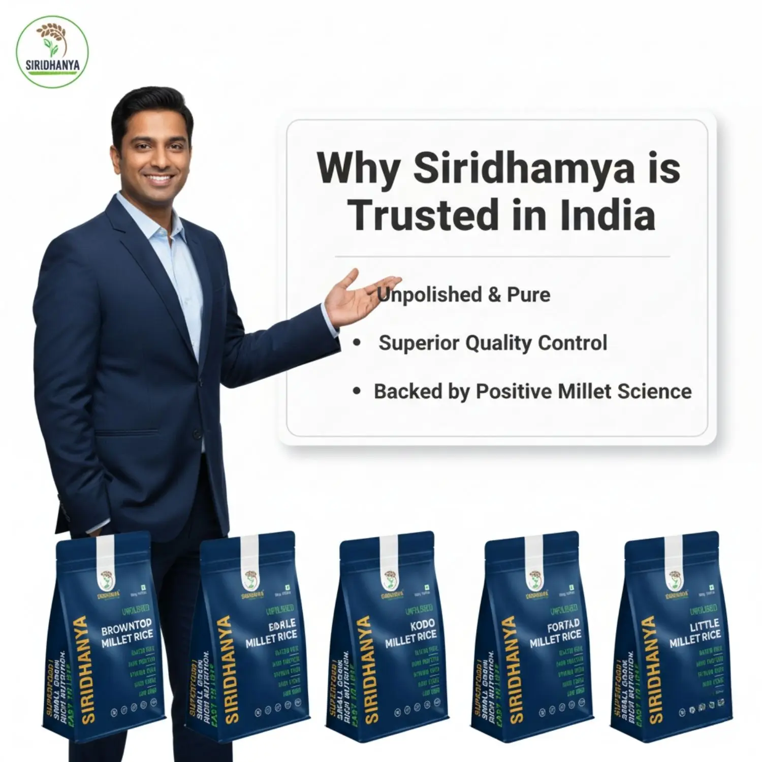 Siridhanya Unpolished millets whole grains Combo Pack (5 x 500g) – Foxtail, Kodo, Little, Barnyard, Proso | Low GI, Gluten-Free, High Fibre & Plant based Protein | Natural Healthy Grain for healthy life wt. 2.5kg