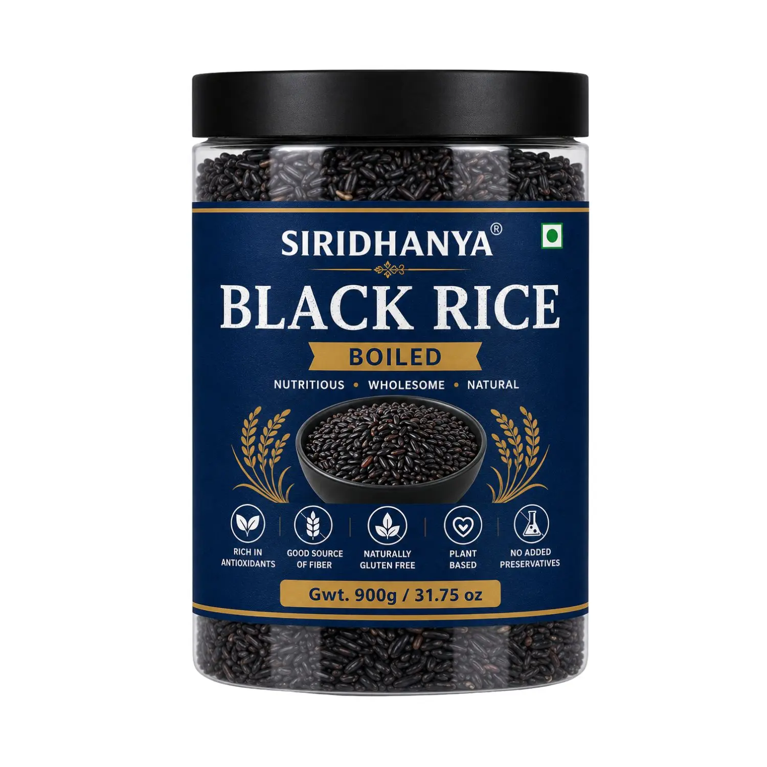 Siridhanya Unpolished boiled black rice  Whole Grain | Rich in Vitamin | Gluten Free | Non-GMO | Plant Based Protein | 900g ( pack of 1)