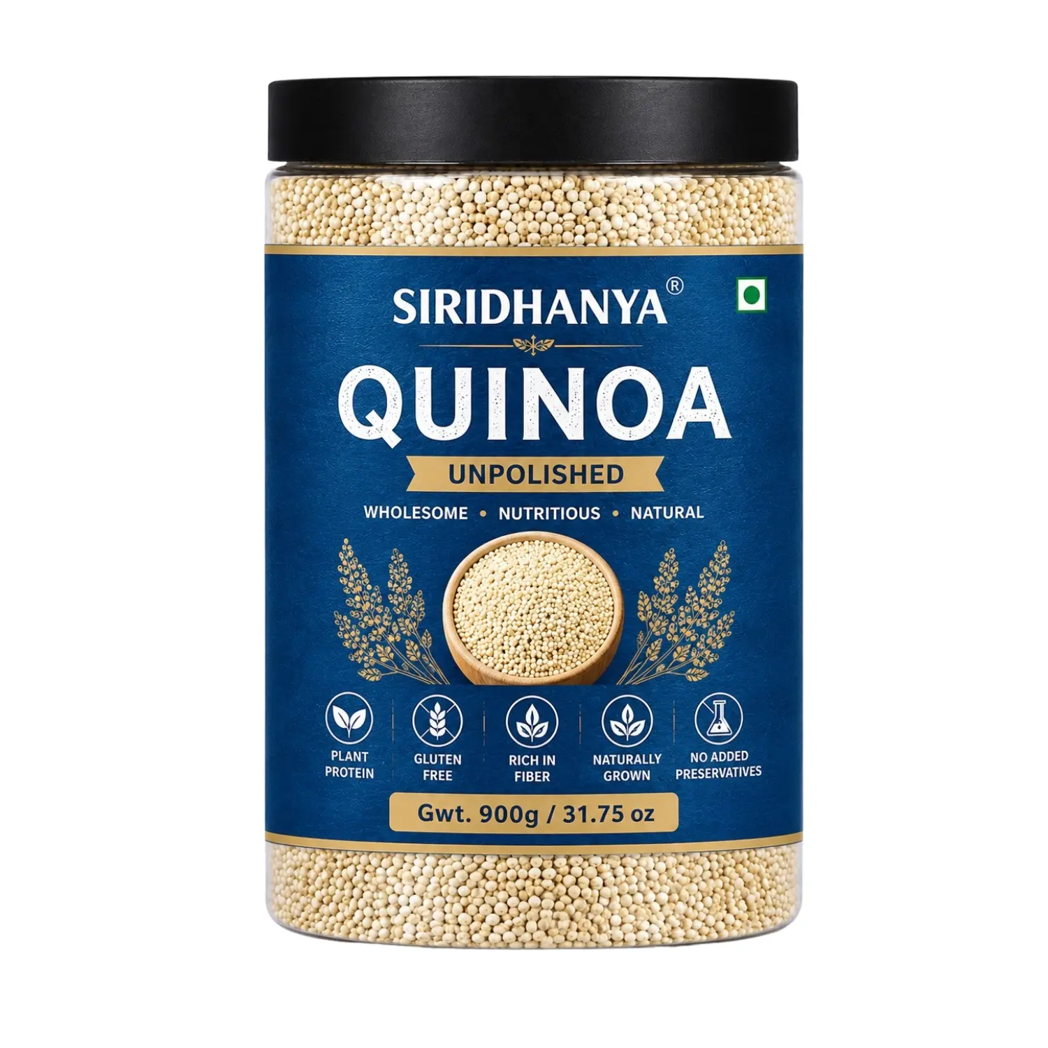 Siridhanya Unpolished Quinoa Whole Grain | Rich in Vitamin | Gluten Free | Non-GMO | Plant Based Protein | 900g ( pack of 1)