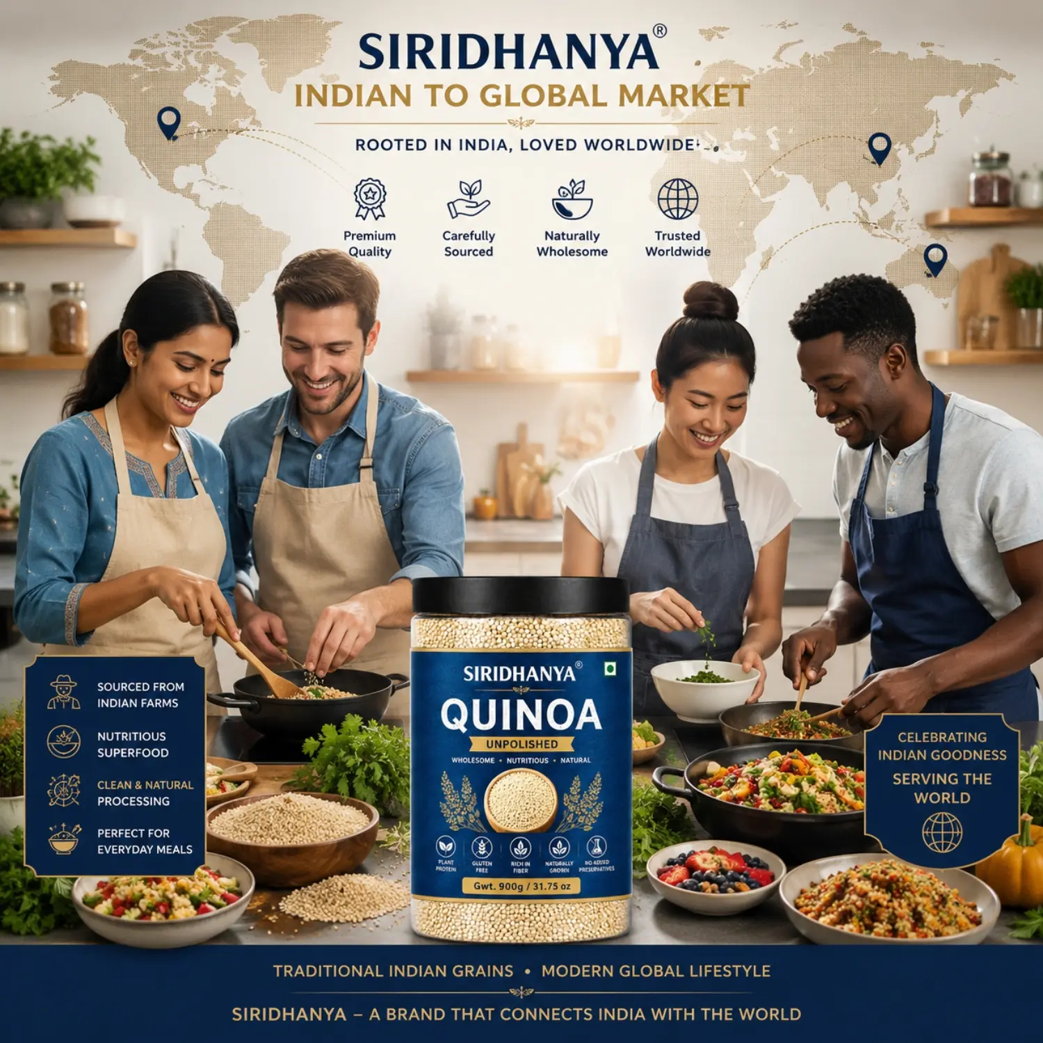 Siridhanya Unpolished Quinoa Whole Grain | Rich in Vitamin | Gluten Free | Non-GMO | Plant Based Protein | 900g ( pack of 1)
